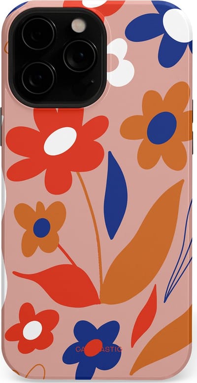 Casetastic hoesje geschikt voor Apple iPhone 13 Pro Max - MagSafe - Dubbellaagse bescherming - Vormen in bloei - Fashion Case - Perzik Rood Donkerblauw