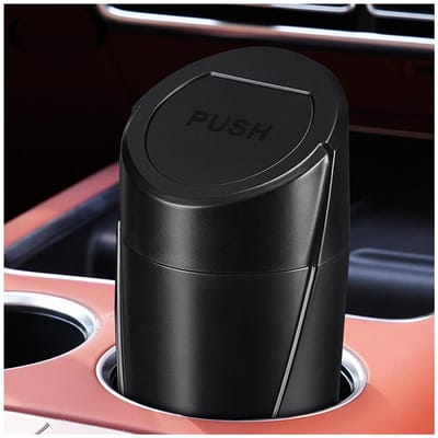 Famanu – Mini auto afvalemmer met deksel, lekvrij en geschikt voor bekerhouder en console