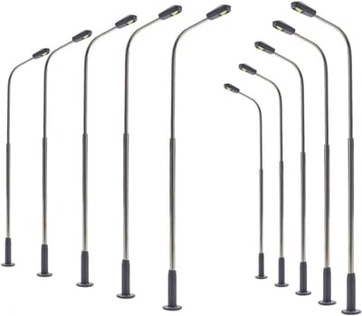 10x Modelspoorverlichting H0 Schaal 1:87 Straatlantaarns Zwanenhals Verlichting Warm Wit
