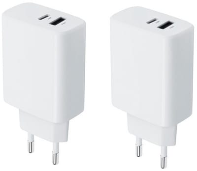 2 stuks OneOne 25W super snellader met 2 poorten. Witte oplader met USB C en USB A. PD en Quick Charge lader adapter past op Motorola Moto G6, G6 Play, G6+, G7, G7 Power, G7+, G8+, G13, G23, G30, G40, G50, G52, G60, G60s, G70, G73, G100