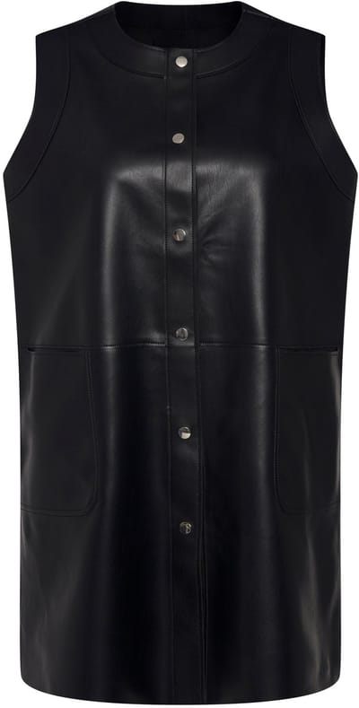 Ulla Popken - Dames - Omkeerbaar vest nappa-/suèdelook ronde hals mouwloos - Zwart - Maat 46+