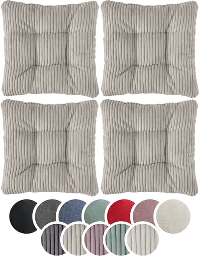 sleepling stoelkussen, 38 x 38 cm, set van 4, ribfluweellook, zachte bekledingsstof, zitkussen in lichtgrijs