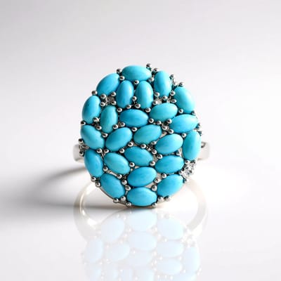 Cavill - Zilveren Ring 925 Sterling Zilver - 4,8 ct Sleeping Beauty Turkooisen Ovaal Cabochon - Elegante Turkoois Sieraad met Zirkonia - Platinering