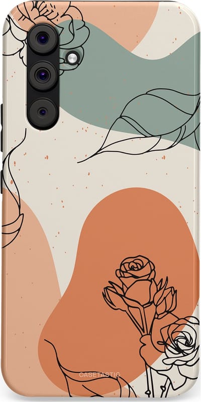 Casetastic hoesje geschikt voor Samsung Galaxy A54 (2023) 5G - Dubbellaagse bescherming - Lijnenspel roos - Fashion Case - Saliegroen Perzik Zand