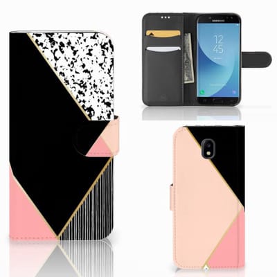 Samsung Galaxy A30 Book Case Zwart Roze Vormen