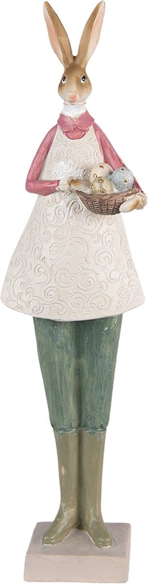 Clayre & Eef Beeld Konijn 9x7x36 cm Beige Groen Polyresin