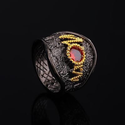 Europees en Amerikaans Stijl Zwarte Retro Rode Zon Ring Goud Geëlektroplateerde Ring Trendy Veelzijdige Accessoires No. 9