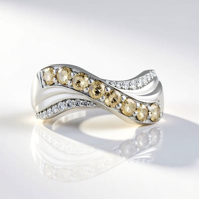 Cavill - Luxe Zilveren Ring met 0,814 ct Champagne Diamanten - 925 Sterling Zilver met Platina Coating - Ronde Briljant Verstelbaar