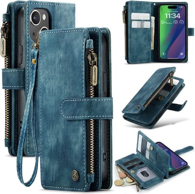 CaseMe Hoesje - Geschikt voor iPhone 16 Hoesje - CaseMe C30 Book Case met Portemonnee - Blauw