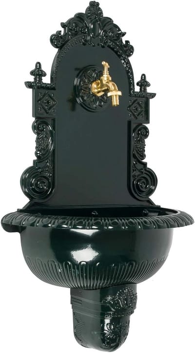 Wastafel Muurfontein - Tuinfontein Antiek - Buiten Wassen - Gegoten Aluminium - 44x76x24 cm - Groen