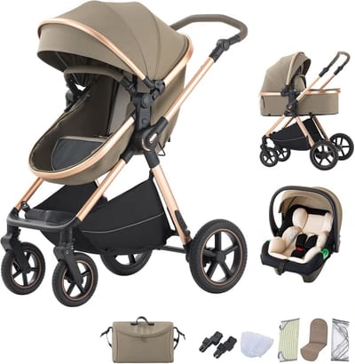 3-in-1 Kinderwagenset voor Pasgeborenen - Luxe Opvouwbare Combi-Kinderwagen