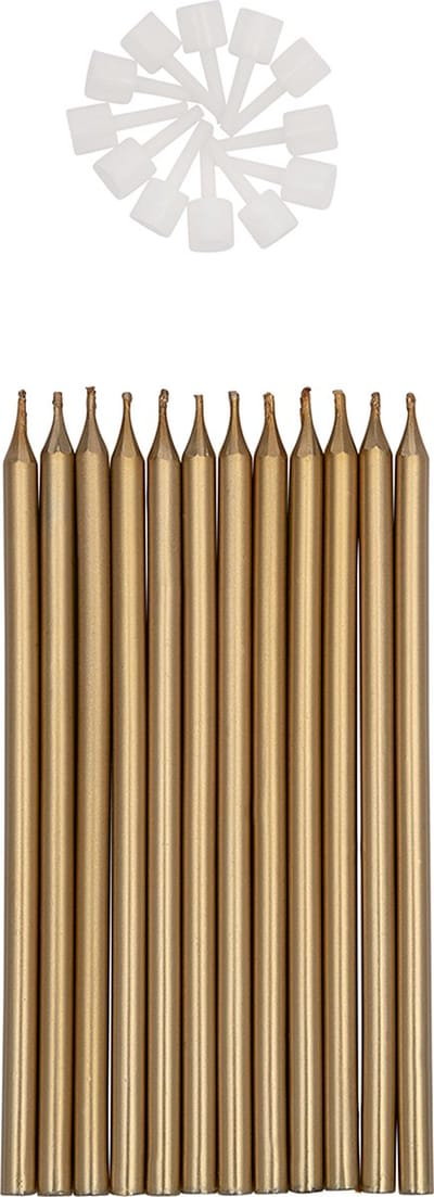 BrandNewCake® Taartkaarsjes Met Houders - Lang Goud - 12 Stuks - Verjaardagskaarsjes