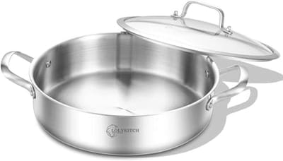 2,5 L Tri-Ply Roestvrijstalen Sauteerpan met Deksel - 26 cm Inductiekookpan, Ovenbestendig, Evenwichtige Verwarming