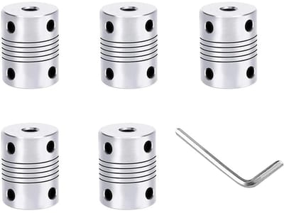 Dailygoods- Flexibele Koppeling 5 Stuks - Aluminium - Compatibel met NEMA 17 Stappenmotoren - Schokabsorptie - Eenvoudige Installatie - 2.5 x 1.9 cm - Askoppeling