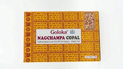Goloka Nagchampa Wierookstokjes – 180g Voordeelverpakking (12 x 15g) – Authentieke Nagchampa & Copal Geurmix – Premium Kwaliteit Masala Wierook Met Kajal Sticker