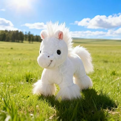 Jouets Peluches Poney Simulé Doux Mignon Animal en Peluche Poney Poupée Peluche Cheval Articles Décoratifs de Chambre Cadeau d'Anniversaire pour Amoureux des Animaux 20cm blanc