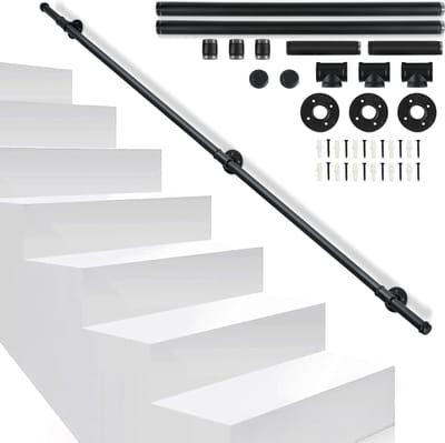 Trapleuning Leuningdrager Gepoedercoat Outdoor Indoor Diameter 32 mm Zwart Lengte 200cm