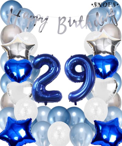 Snoes Ballonnen 29 Jaar Set Mega Blauw Zilver Ballon - Compleet Feestpakket Cijferballon 29 Jaar - Verjaardag Versiering Slinger Happy Birthday – Folieballon – Latex Ballonnen - Helium Ballonnen