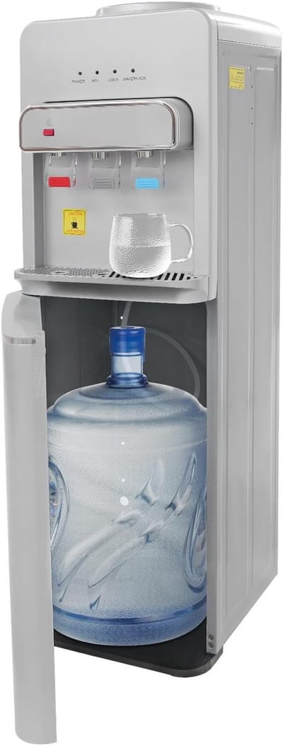 Waterdispenser Staand - Waterkoeler Fles - Drinken Thuis Kantoor - Drie Temperatuur Keuzes - 96 cm Hoog - Zilver Zwart