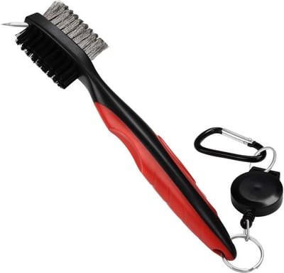 Golf Club Borstel en Groove Cleaner - Dual Sided Nylon en Roestvrij Staal - Ergonomisch Handvat - Inclusief Schoonmaak Pin - Voor Woods e...