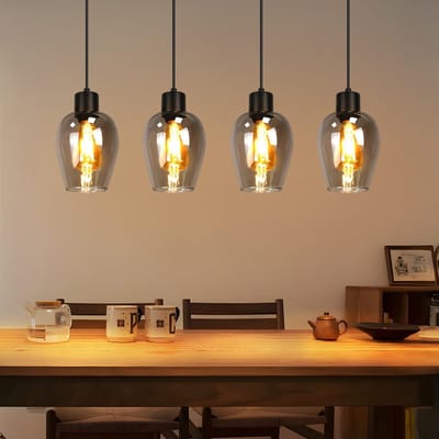 NETTLIFE Hanglamp - 4xE27 - rookgrijs - Glas - Vintage Eetkamerlamp - voor Keuken | Slaapkamer | Hotel | Eetkamer-excl. lichtbron