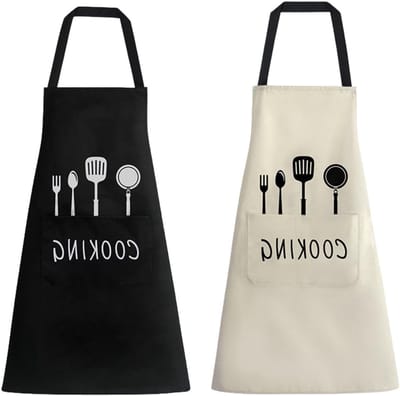 Kookschorten Set van 2 voor Mannen en Vrouwen, Waterdichte Keukenschorten met Pocket, Ideaal voor BBQ en Koken, Zwart en Wit, One Size