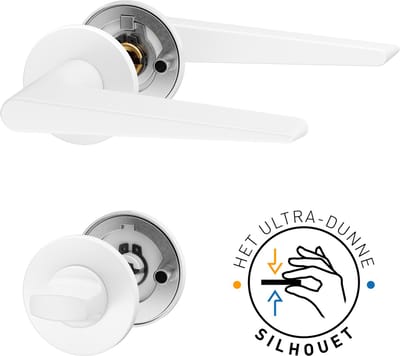 RENA Super Slim Deurbeslag - Witte Deurklink met ronde rozet en WC rozet - Deurgrepen voor toilet/badkamerdeuren - Binnendeur - Roestvrij staal