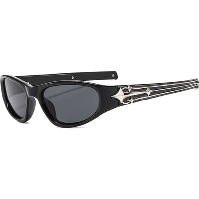 Nouveaux Lunettes de Soleil Ovales Mode Rétro Hommes et Femmes Y2K Luxe Punk Hip Hop Rivet Étoile Incrustée Design Lunettes de Soleil Extérieures UV400 as  picture black