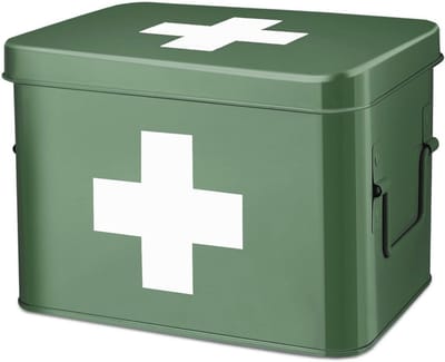 Groene Vintage EHBO-doos - Lege Metalen Organizer met Verdelers en Afneembaar Dienblad