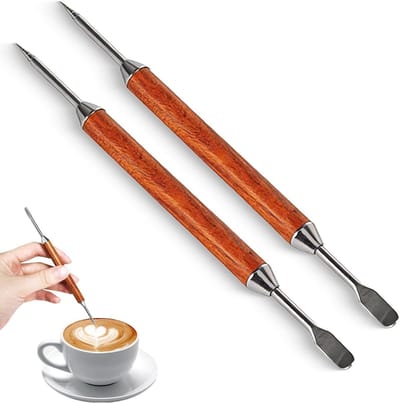 SnelShoppen - Latte Art Pen Set - Dubbele Barista Tool van RVS met Zwarte Houten Handgreep - 2 Stuks voor Professionele Koffie Creaties