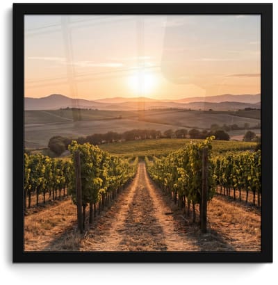 Poster in lijst - Fotolijst 40x40 cm - Posters - Wijngaard - Zonsondergang - Landschap - Posterlijst zwart - Decoratie - Wanddecoratie woonkamer - Muurdecoratie slaapkamer
