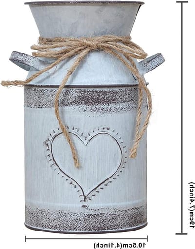 Franse Stijl Country Metalen Shabby Chic Vaasje, Rustiek Bloemenvaasje met Hartvorm voor Thuisdecoratie - 19 cm, Vintage, Interieur, Bloemstuk