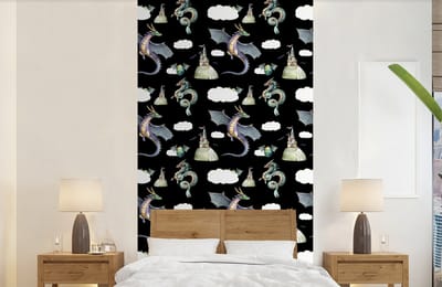 Behang - Fotobehang Jongens - Patronen - Draak - Kasteel - Breedte 120 cm x hoogte 240 cm