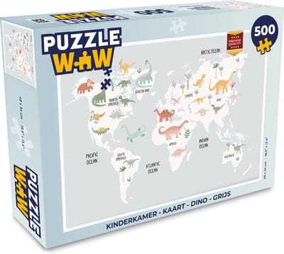 Puzzel Kinderkamer - Kaart - Dino - Grijs - Legpuzzel - Puzzel 500 stukjes