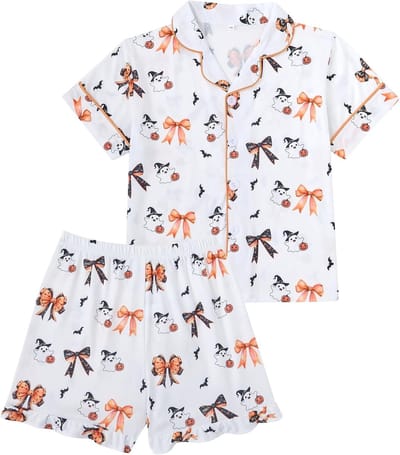 Zomerse Meisjes Set met Korte Mouwen, Knopen en Strikprint - 2-delige Outfit voor 7-12 Jaar