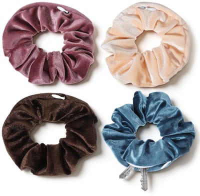 Dailygoods - 4 Stuks Fluwelen Haarelastiekjes met Ritssluiting - Zachte Haaraccessoires