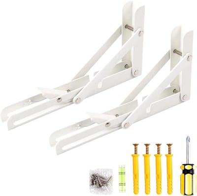 Vouwbare Steunbeugels voor Planken - Zware Driehoekige Beugels voor Wandmontage, Ideaal voor Opbergruimte en Meubels, 8 Inch Wit, Set van 2