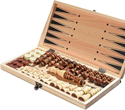 Houten Schaken Set - Dambord Reisspel - Strategisch Denkspel - Drie-delig Vouwontwerp - 35 x 34 cm