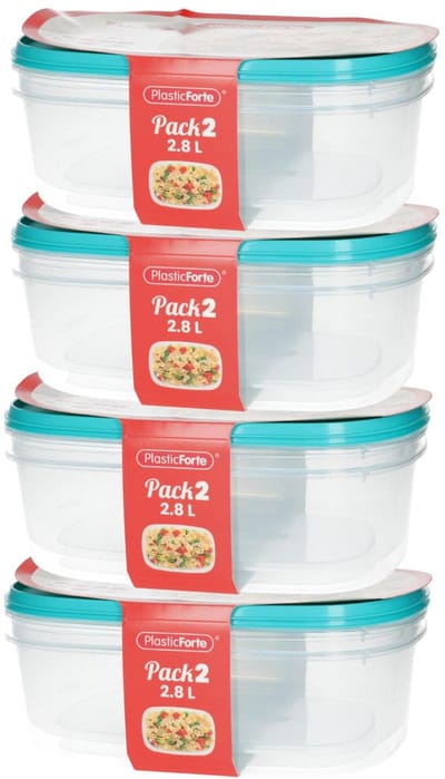 Plasticforte Vershoudbakjes - 8x stuks - 2.8 liter - herbruikbaar - transparant/blauw - kunststof - magnetron - vriezer