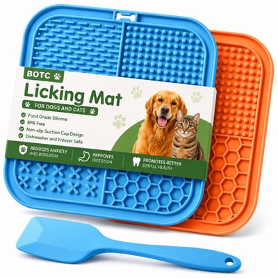 BOTC Likmat Hond met Silicone spatulas - 3-Delig Likmat Voermat Hond - voermat - Slowfeeder Hond - Blauw /Geel