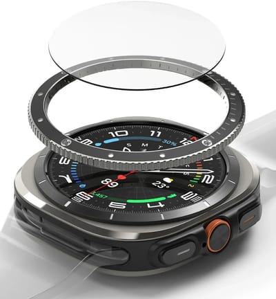 Ringke Bezel Styling + Tempered Glass Geschikt voor Samsung Galaxy Watch Ultra 47MM - RVS Watch Cover + Screen Protector - Zwart (47-99)