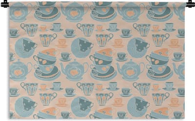 Wandkleed - Wanddoek - Patronen - Vintage - Kopje - Thee - 180x120 cm - Wandtapijt