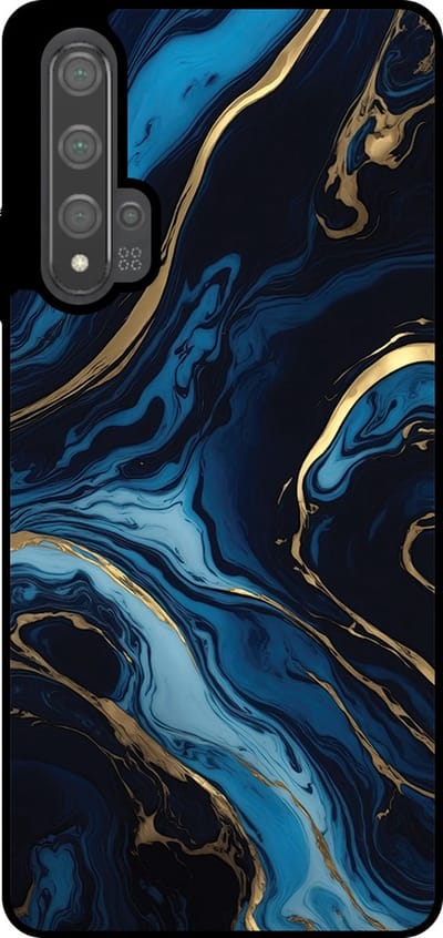 Smartphonica Telefoonhoesje Geschikt voor Huawei Nova 5T met marmer opdruk - TPU backcover case gold blue marble design - Goud Blauw geschikt voor Huawei Nova 5T