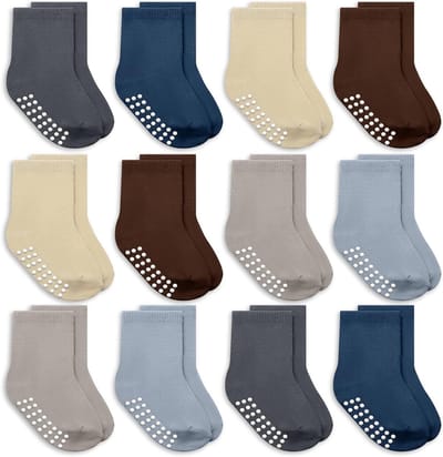 Babysokken - Peutersokken Sokjes - Dagelijks Gebruik - Antislip Zolen - 12-24 Maanden - Bruin Blauw Grijs