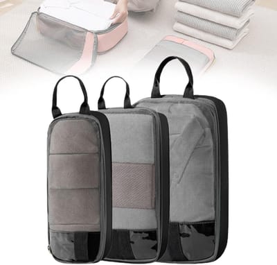 Reis Opbergset - Koffer Organizers - Ruimte Besparen - Compressie Functie - Set Van 3 - Zwart
