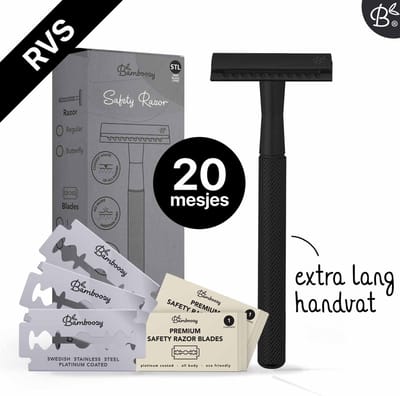 Bamboozy Safety Razor RVS + 20 scheermesjes Mat Zwart unisex mannen vrouwen Double Edge Single Blade Zero Waste Duurzaam Scheren