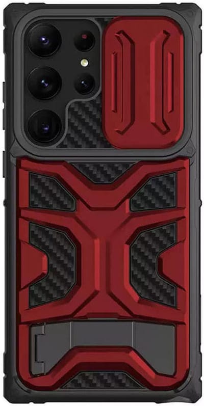 Nillkin Adventurer Samsung Galaxy S23 Ultra Hoesje - Back Cover Geschikt voor Draadloos Opladen met Magnetische Ring Rood