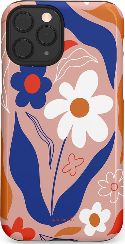 Casetastic hoesje geschikt voor Apple iPhone 11 Pro - Dubbellaagse bescherming - Eenvoud in bloei - Fashion Case - Perzik Donkerblauw Wit