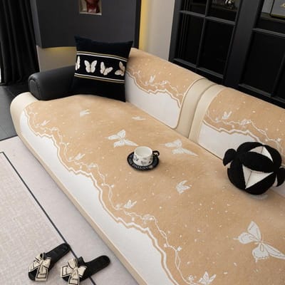 Licht Luxe High-End Speciaal Vormige Vlinder Chenille Bankkussen, Nieuw Vierseizoenen Universeel Zwarte Rand Anti-Slip Leren Bankzitkussen 90*70cm