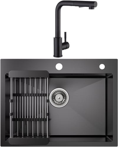 CECIPA max Spoelbak RVS (60x45CM)Antraciet - Spoelbak Keuken Met Keukenkraan - Spoelbakken Keuken Met Afdruiprek - Met Kraangat - RVS Gootsteen Met Afdruiprek